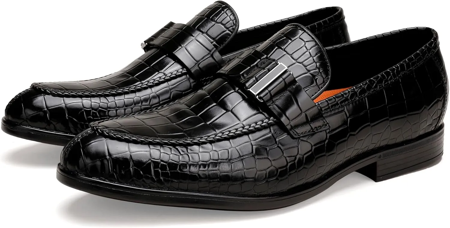 Tassel Loafer for Mens, Casual Crocodile Printed Tassel Dress Shoes Leather Slip-on Penny Loafer for Men