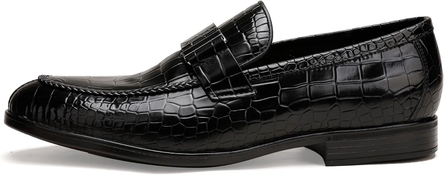 Tassel Loafer for Mens, Casual Crocodile Printed Tassel Dress Shoes Leather Slip-on Penny Loafer for Men