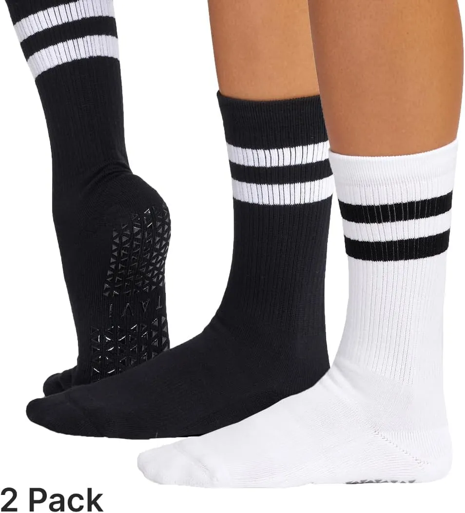 TAVI Kai Fashion Crew Grip Socks - For Slipper Barre, Pilates, and Yoga - with Grips for Women and Men