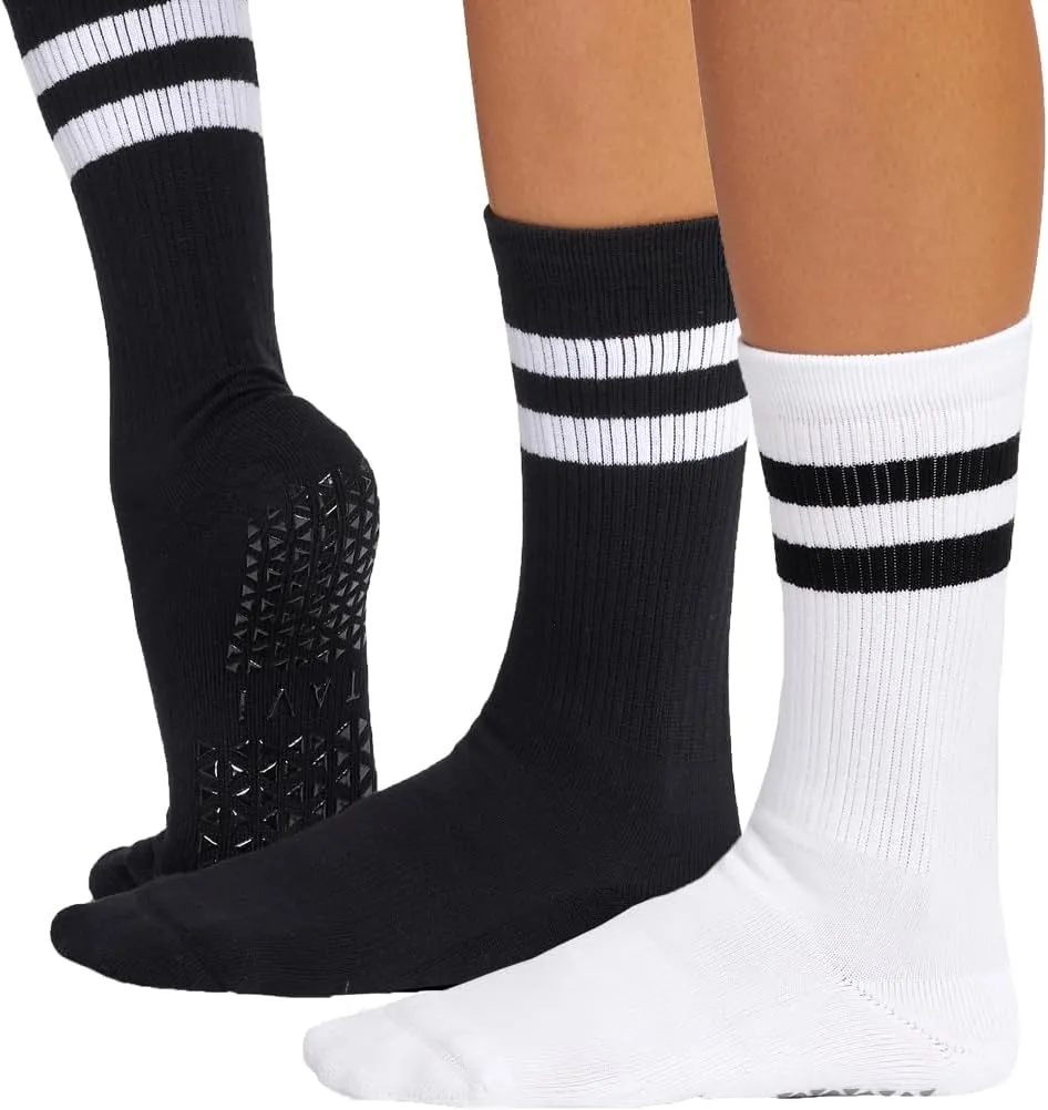 TAVI Kai Fashion Crew Grip Socks - For Slipper Barre, Pilates, and Yoga - with Grips for Women and Men