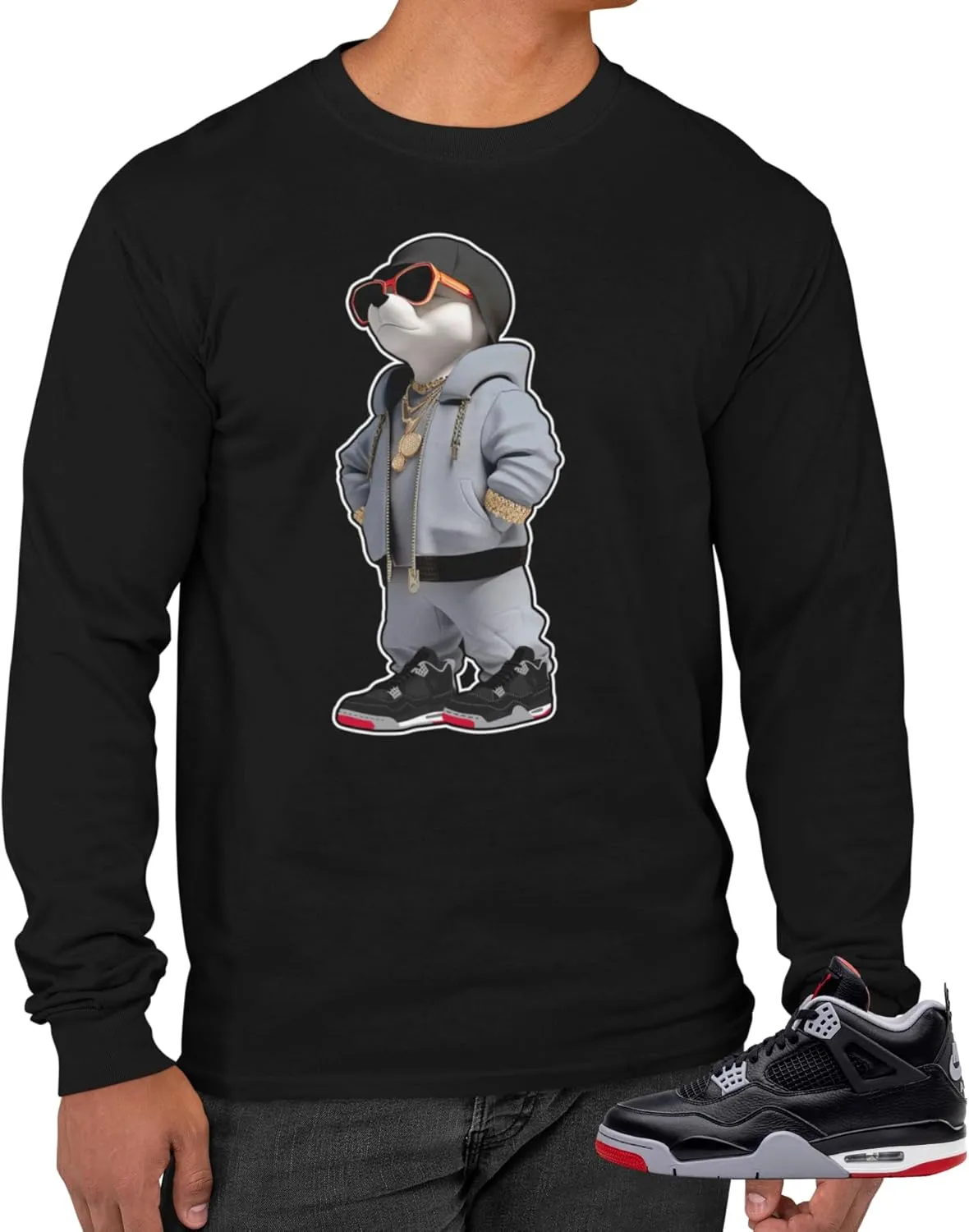 Tee Shirt to Match Jordan 4 Bred Reimagined Men's Retro Long Sleeve T-Shirt