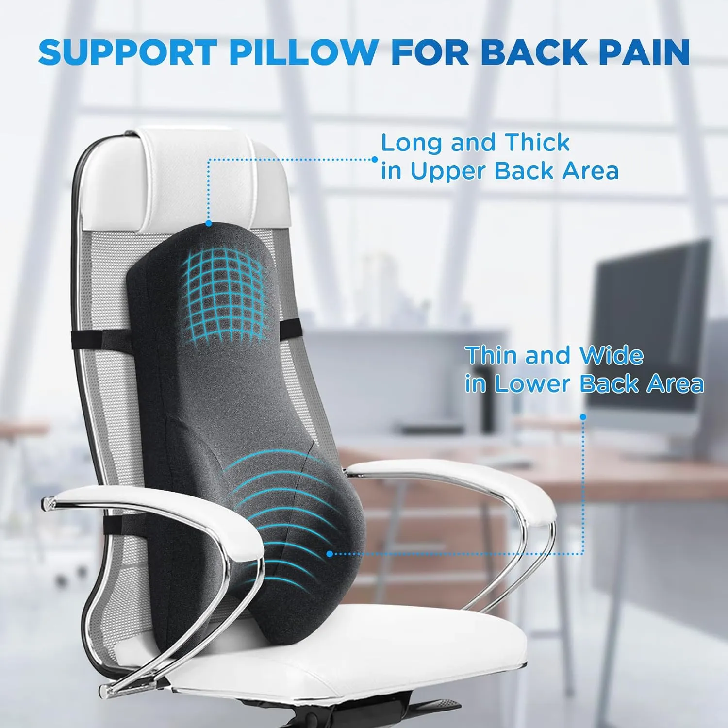 Teemour High Back Support Pillow for Office Chair, Fully Support Entire Back Cushion Pain Relief Promotes Posture- Memory Foam Lumbar Support Pillow for Offfice Chair, Desk, Gaming, Recliner Chair