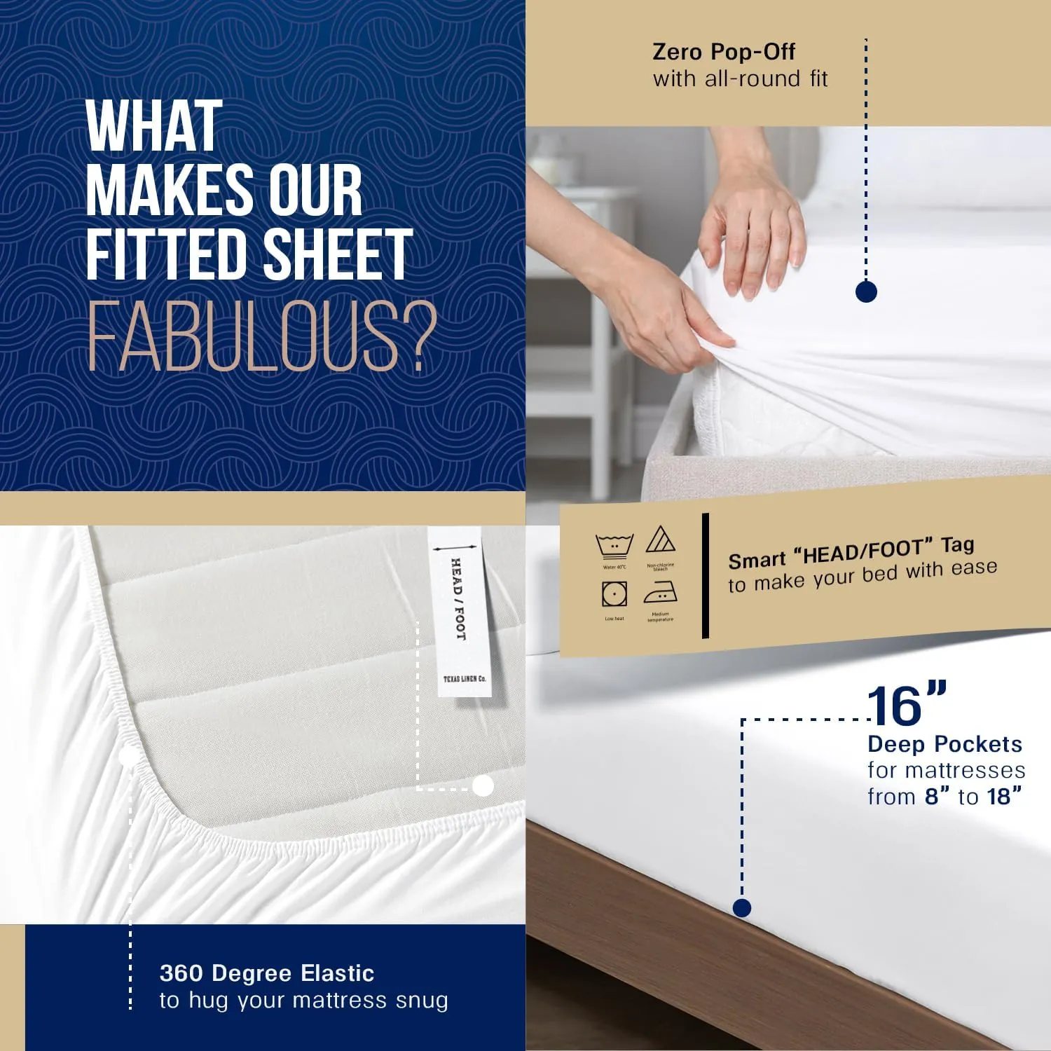 Texas Linen Co. Luxury Egyptian Cotton Queen Fitted Sheet - 1000 Thread Count 16" Deep Pocket, Soft, Cooling Sateen Weave, Extra Long Staple Queen Size Fitted Sheet - Sand