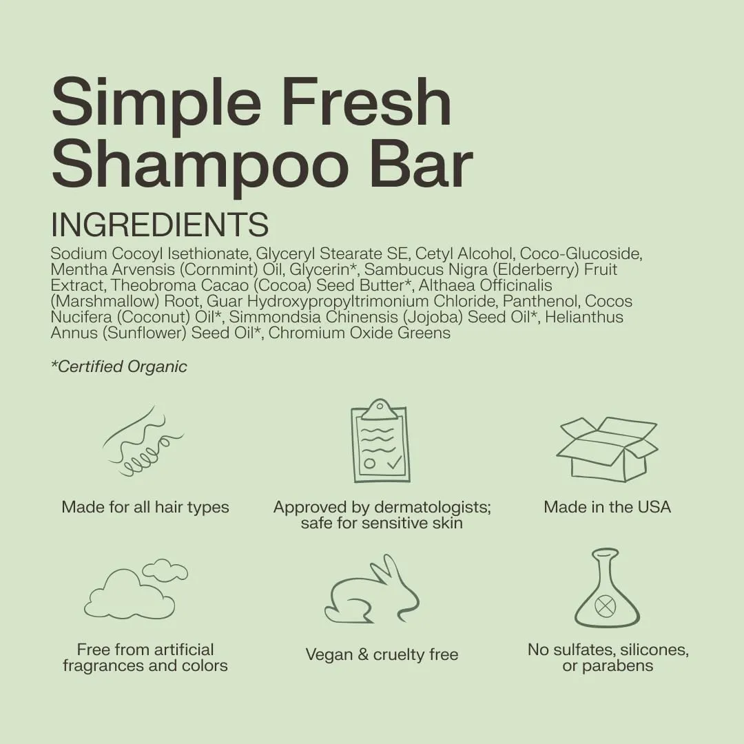 The Earthling Co. Shampoo Bar - Promote Hair Growth, Strengthen & Volumize All Hair Types - Paraben & Sulfate Free formula with Natural, Vegan Ingredients for Dry Hair (Simple Fresh, 3 oz)