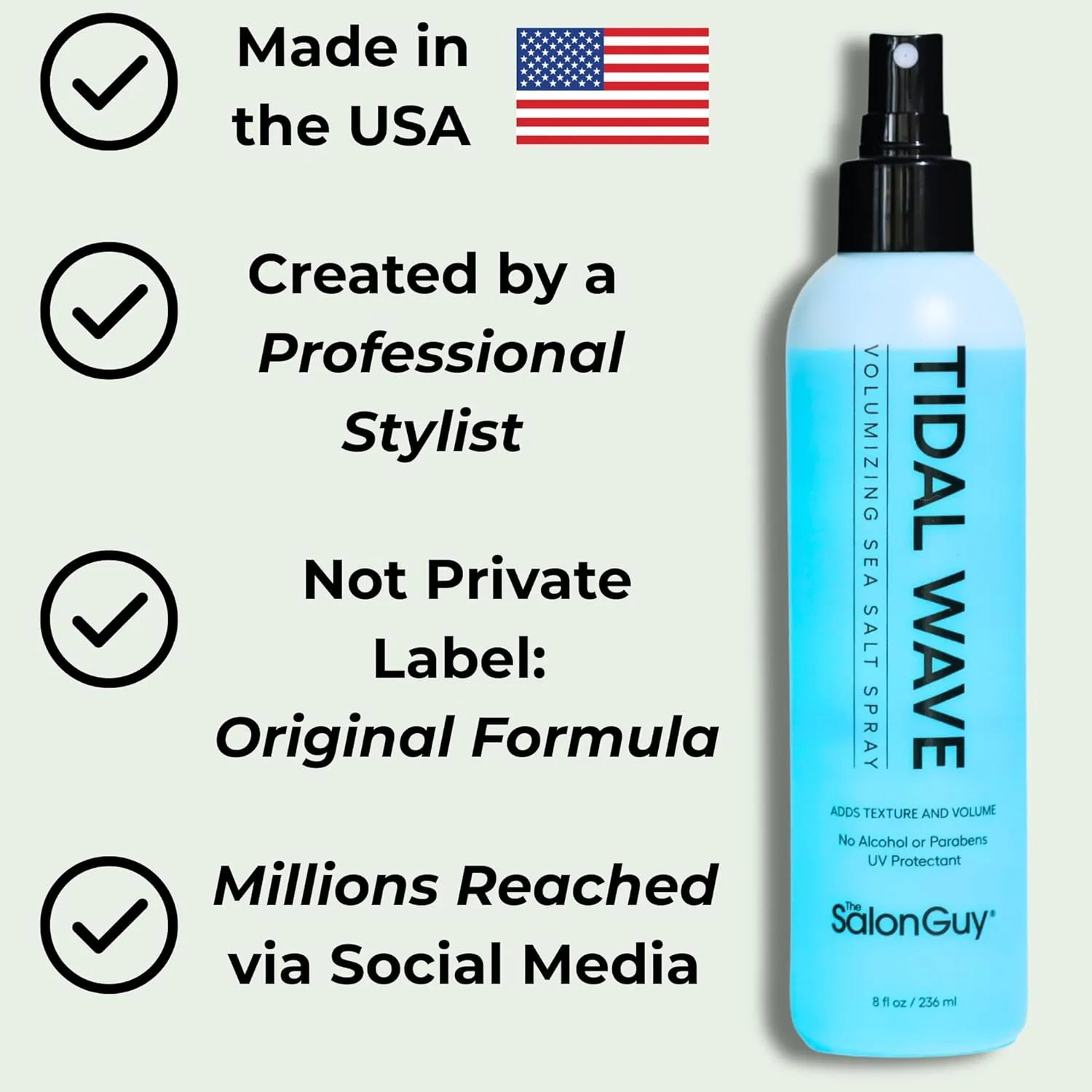 THESALONGUY Tidal Wave Sea Salt Spray – Volumizing Texture for Fine Hair, Thick Hair, Beach Waves – Lightweight Styling Mist for Men & Women 8oz