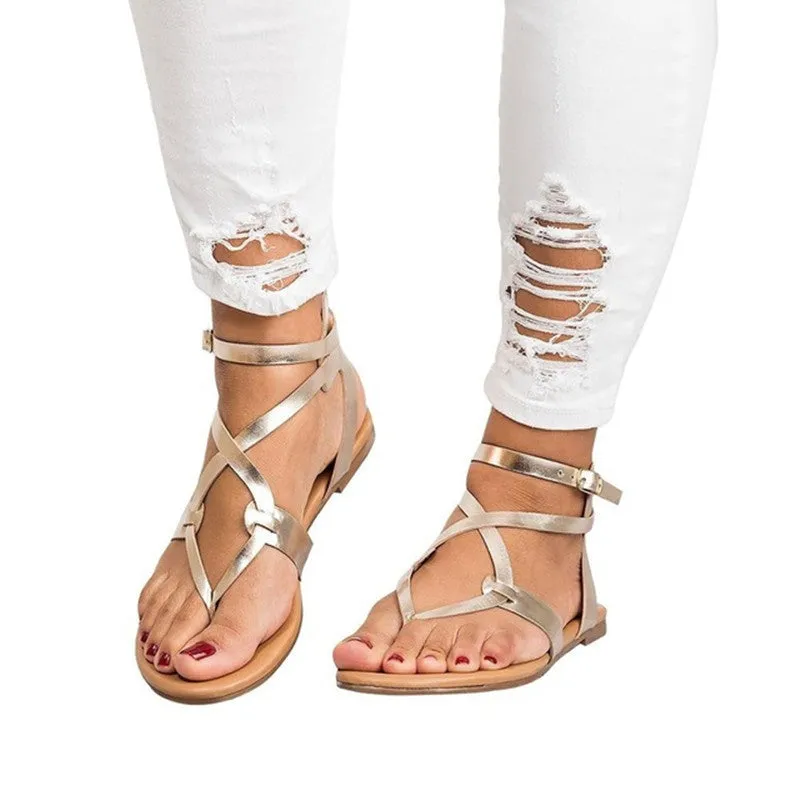 Thin Belt Clip Flat Flat Large Size Women's Sandals