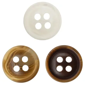 Thin-Edged White Khaki  Dark Brown Resin Buttons for Casual Shirts 90 Pack