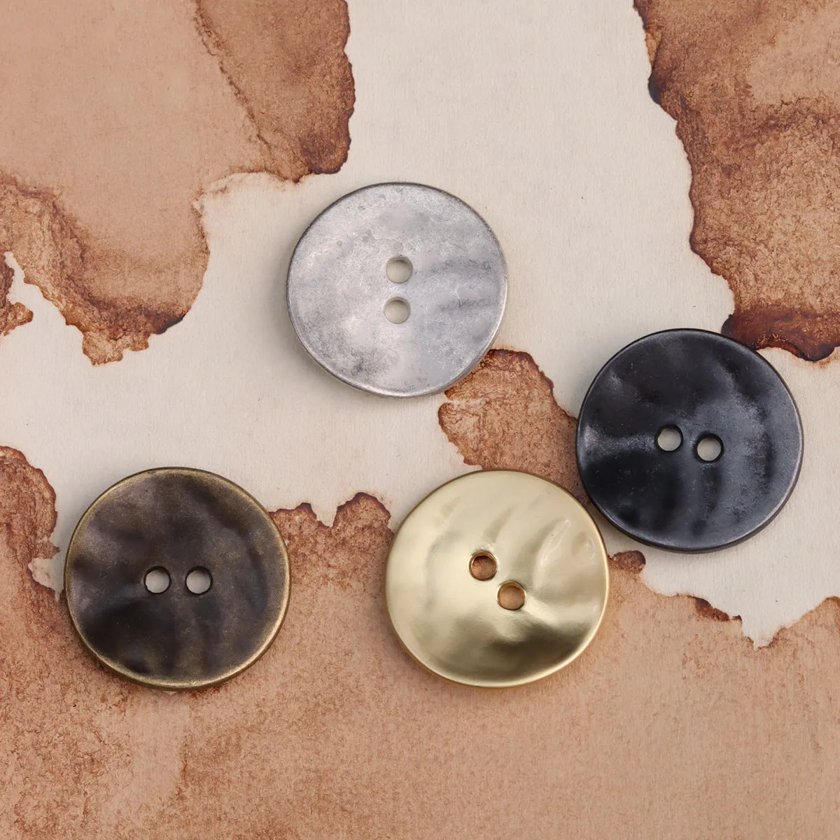 Thin Misty Gold Antique Bronze Metal Two-Hole Buttons 25 Pack