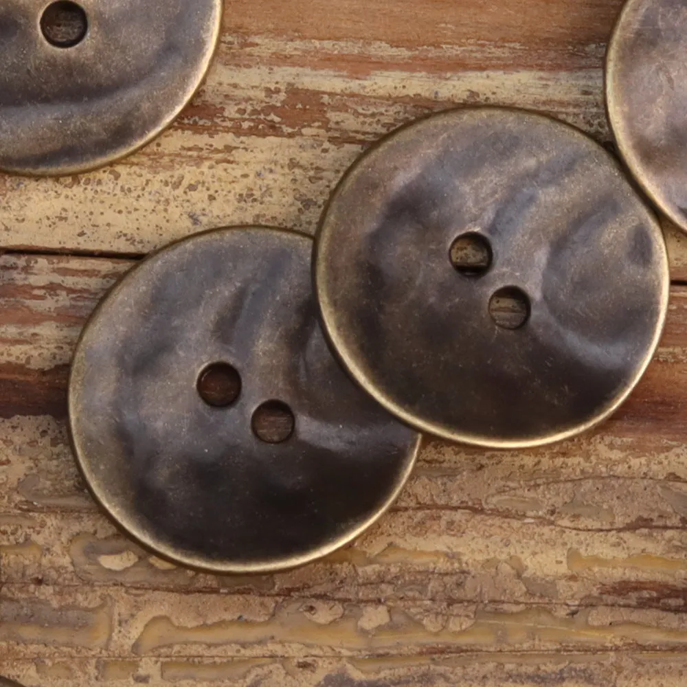 Thin Misty Gold Antique Bronze Metal Two-Hole Buttons 25 Pack