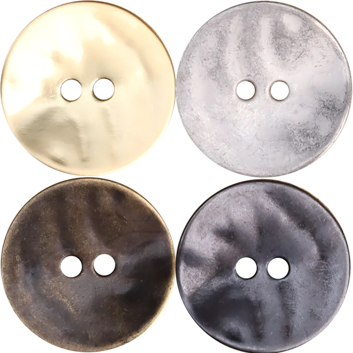 Thin Misty Gold Antique Bronze Metal Two-Hole Buttons 25 Pack