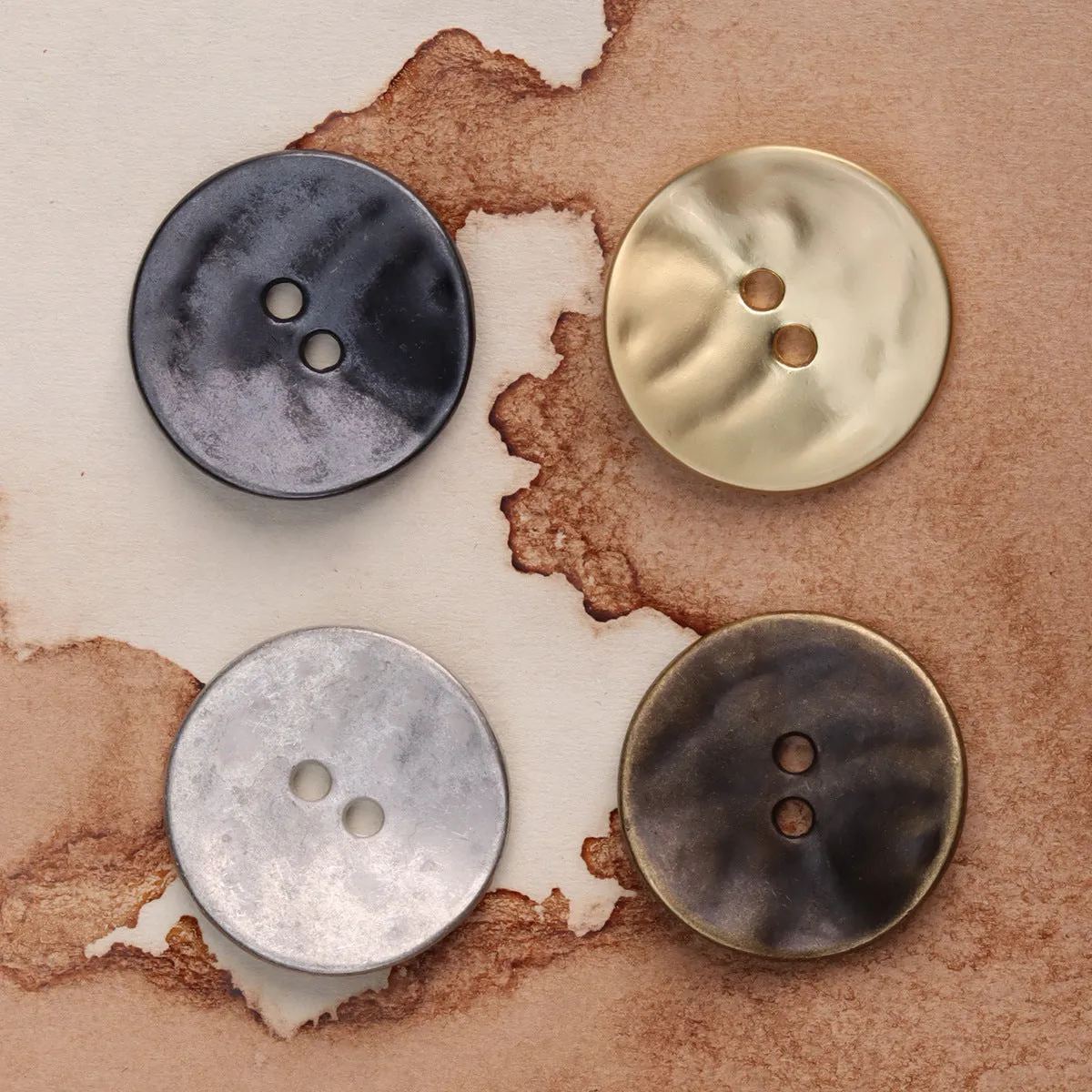 Thin Misty Gold Antique Bronze Metal Two-Hole Buttons 25 Pack