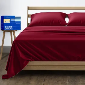 THREAD SPREAD 100% Pure Egyptian Cotton Queen Size Sheets - 1000 High Thread Count, 4 PC Luxury Hotel Sheets, 16" Deep Pocket Sateen Weave Cooling Bedding Sets - Burgundy