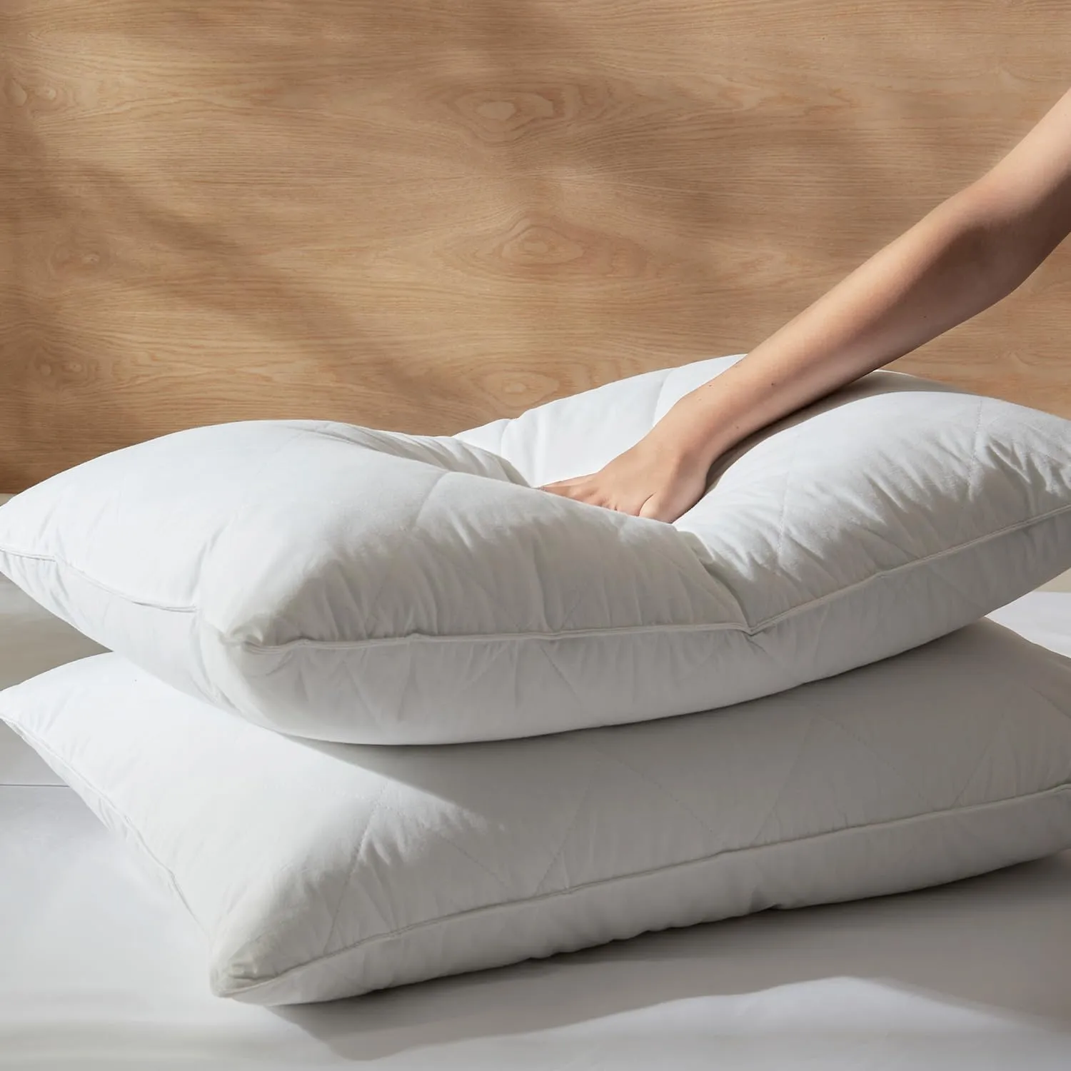 Three Geese White Goose Feather and Polyester Bed Pillows Queen/Standard Size Set of 1- Soft 600 Thread Count 100% Cotton, Medium Firm,Soft Support, White Solid