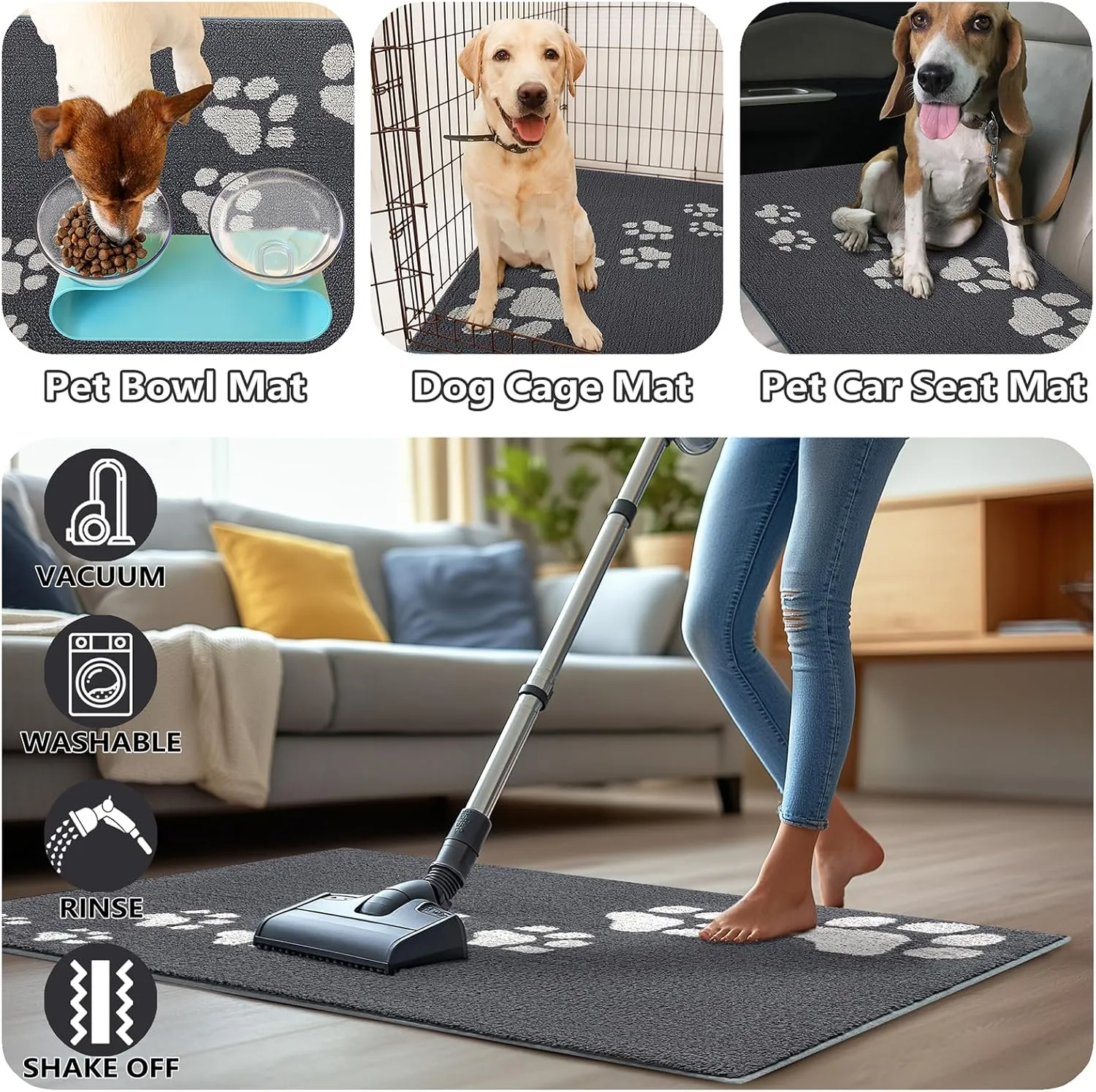 Timo Indoor Door Mat, 24"x36" Super Absorbent Dog Mats for Muddy Paws, Low-Profile Washable Entryway Rug, Rubber Backing Non Slip Front Door Mats, Resist Dirt Inside Entrance Doormat for Shoes, Grey