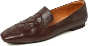TinaCus Women's Soft Leather Square Toe Woven Handmade Comfortable Casual Flats Shoes