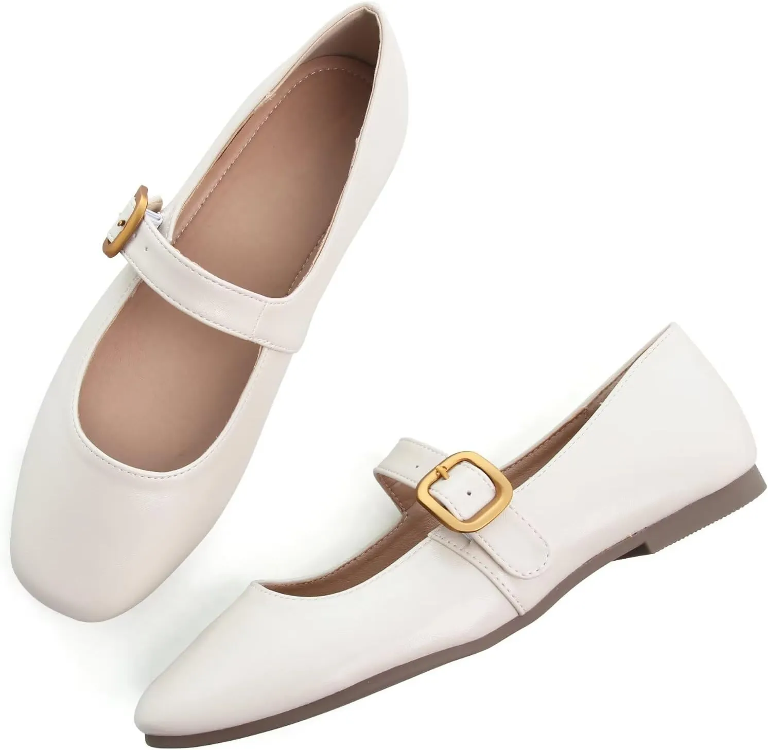 TN TANGNEST Leather Flats for Women Comfortable Square Toe Slip On Flats Soft Work Flats Retro Mary Jane Flats