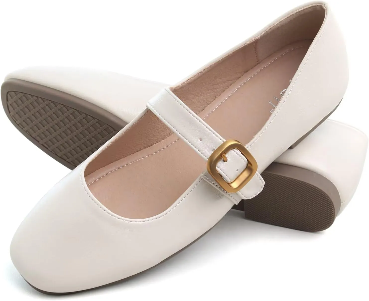 TN TANGNEST Leather Flats for Women Comfortable Square Toe Slip On Flats Soft Work Flats Retro Mary Jane Flats