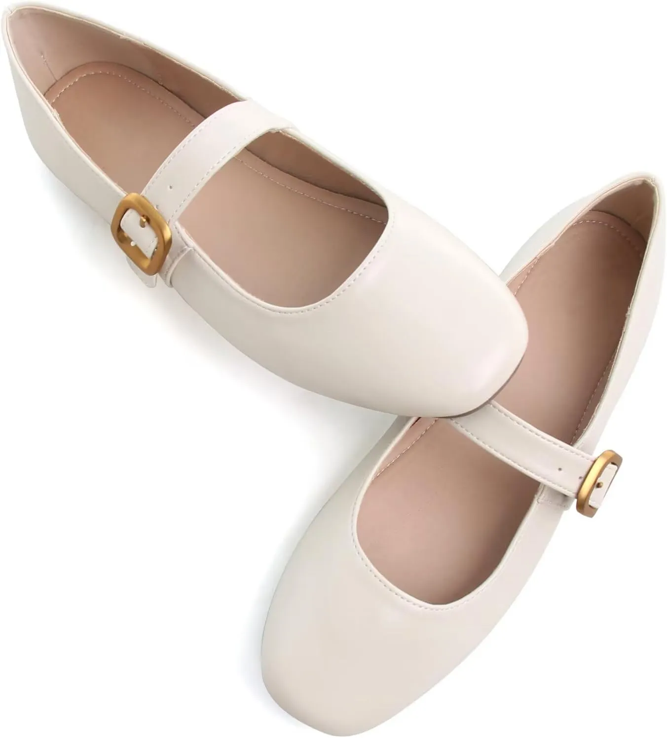 TN TANGNEST Leather Flats for Women Comfortable Square Toe Slip On Flats Soft Work Flats Retro Mary Jane Flats