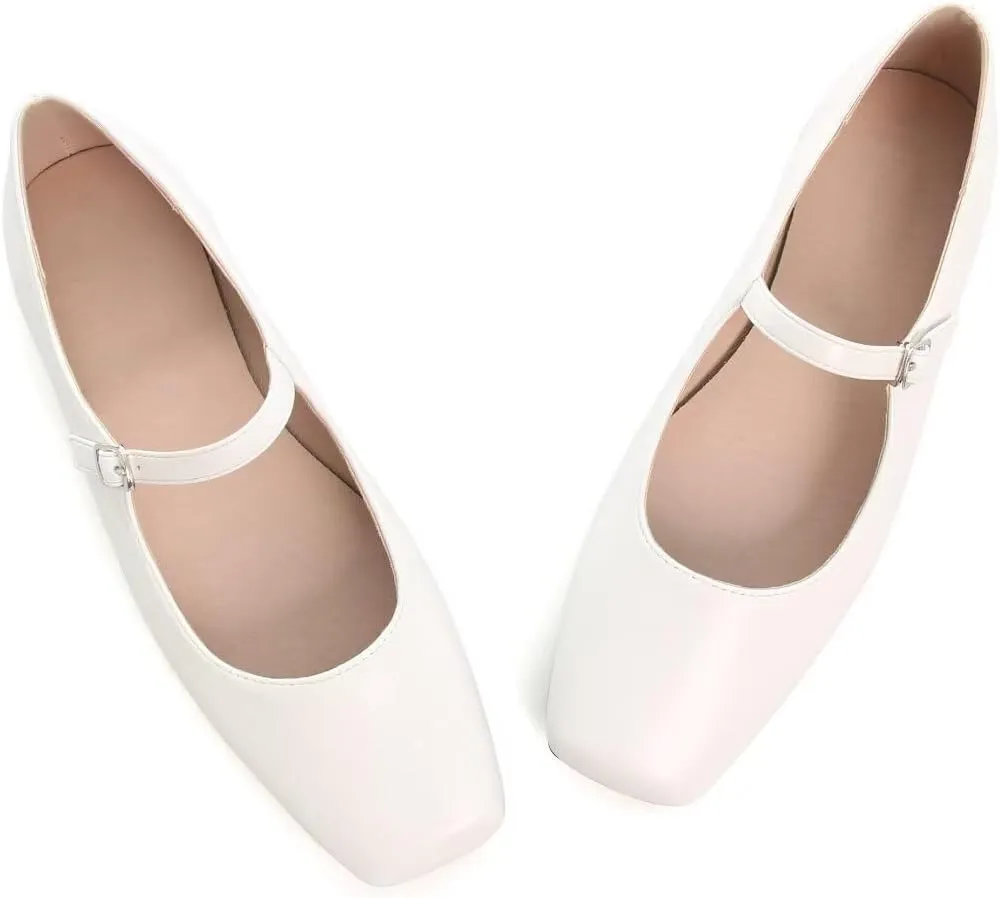 TN TANGNEST Leather Flats for Women Comfortable Square Toe Slip On Flats Soft Work Flats Retro Mary Jane Flats