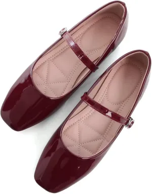 TN TANGNEST Leather Flats for Women Comfortable Square Toe Slip On Flats Soft Work Flats Retro Mary Jane Flats