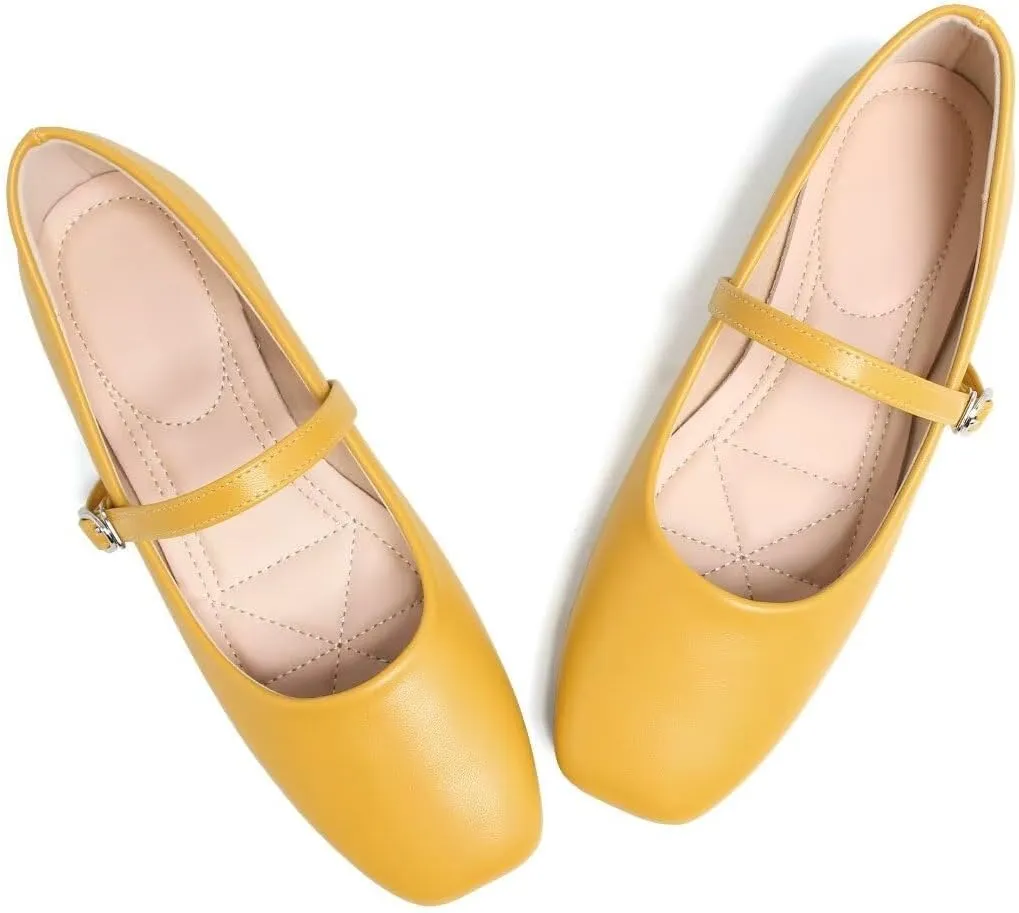 TN TANGNEST Leather Flats for Women Comfortable Square Toe Slip On Flats Soft Work Flats Retro Mary Jane Flats