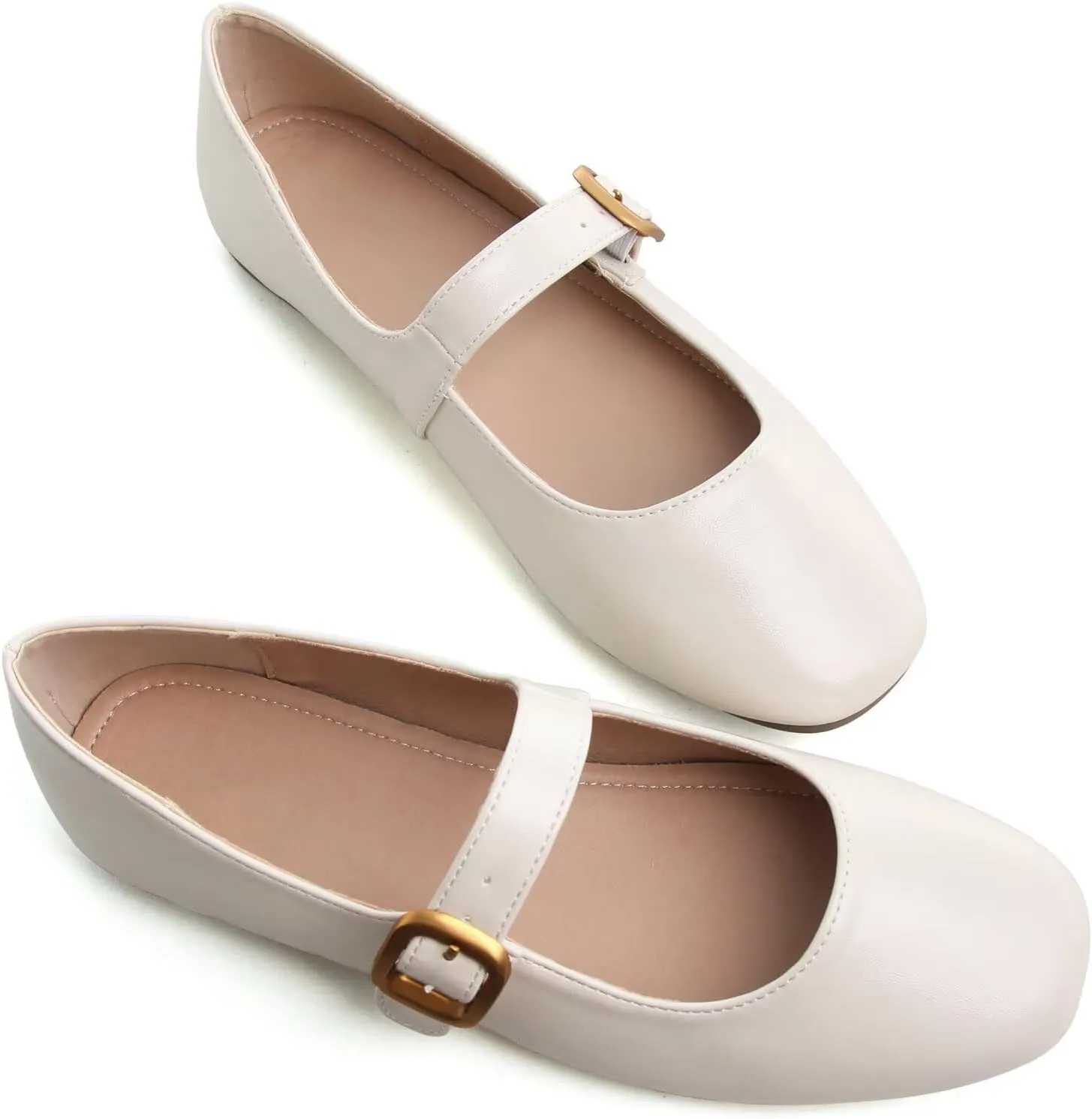 TN TANGNEST Leather Flats for Women Comfortable Square Toe Slip On Flats Soft Work Flats Retro Mary Jane Flats