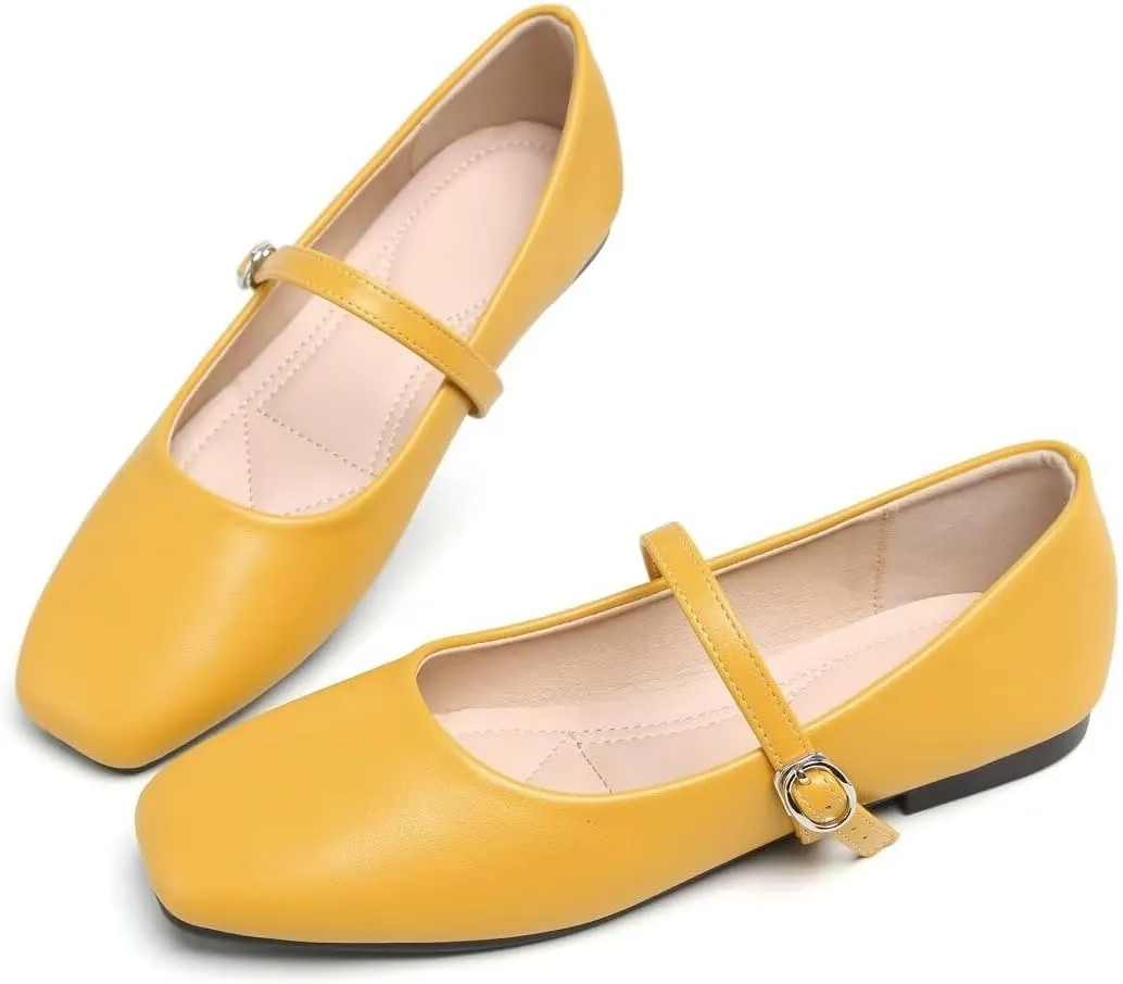 TN TANGNEST Leather Flats for Women Comfortable Square Toe Slip On Flats Soft Work Flats Retro Mary Jane Flats