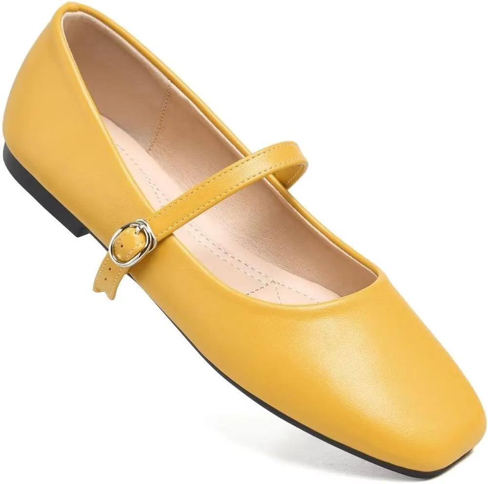 TN TANGNEST Leather Flats for Women Comfortable Square Toe Slip On Flats Soft Work Flats Retro Mary Jane Flats