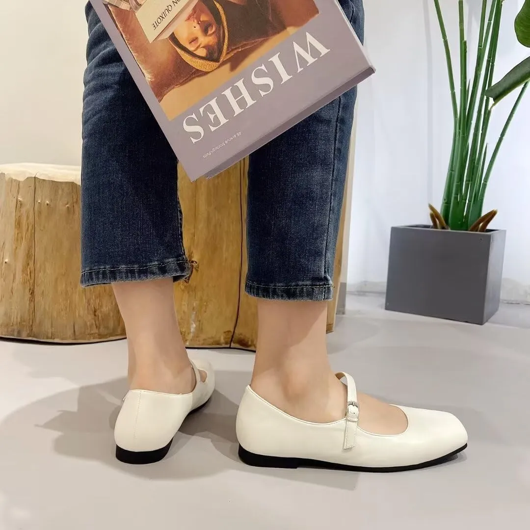 TN TANGNEST Leather Flats for Women Comfortable Square Toe Slip On Flats Soft Work Flats Retro Mary Jane Flats