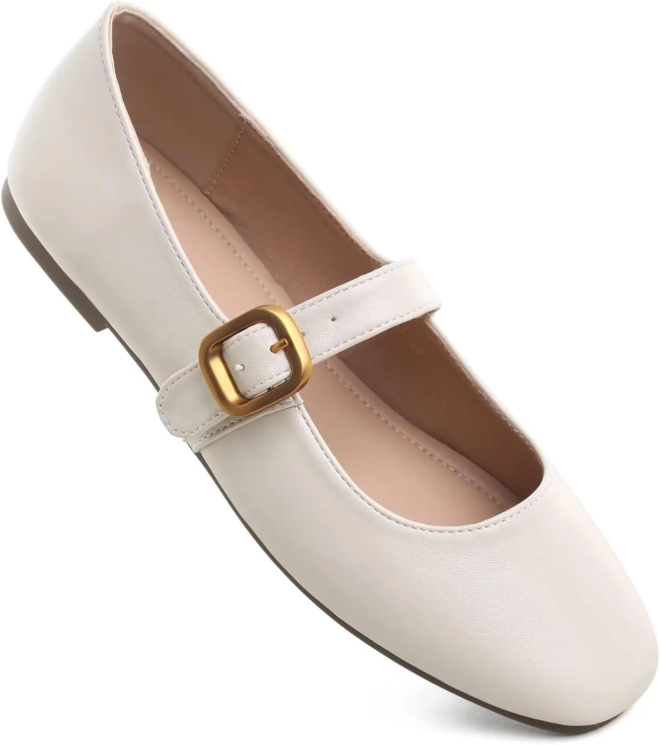 TN TANGNEST Leather Flats for Women Comfortable Square Toe Slip On Flats Soft Work Flats Retro Mary Jane Flats