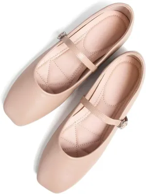 TN TANGNEST Leather Flats for Women Comfortable Square Toe Slip On Flats Soft Work Flats Retro Mary Jane Flats
