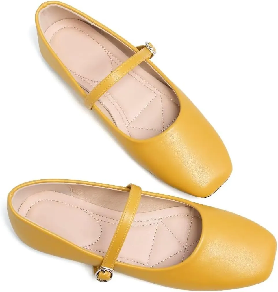 TN TANGNEST Leather Flats for Women Comfortable Square Toe Slip On Flats Soft Work Flats Retro Mary Jane Flats