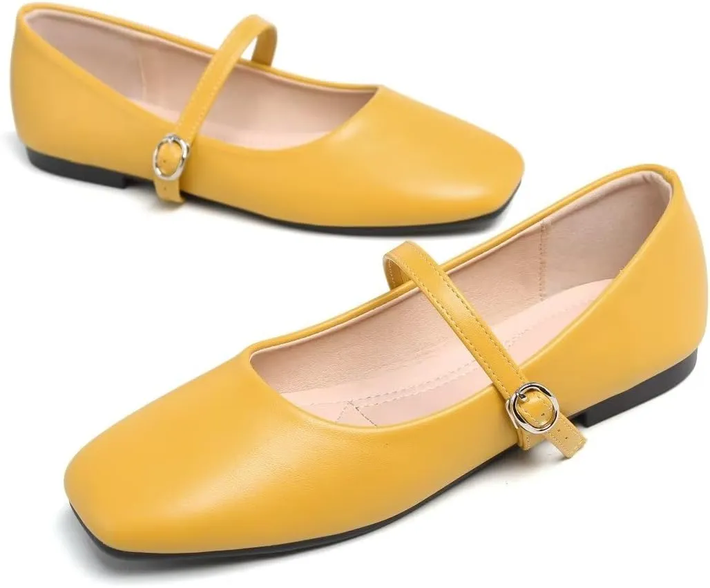 TN TANGNEST Leather Flats for Women Comfortable Square Toe Slip On Flats Soft Work Flats Retro Mary Jane Flats