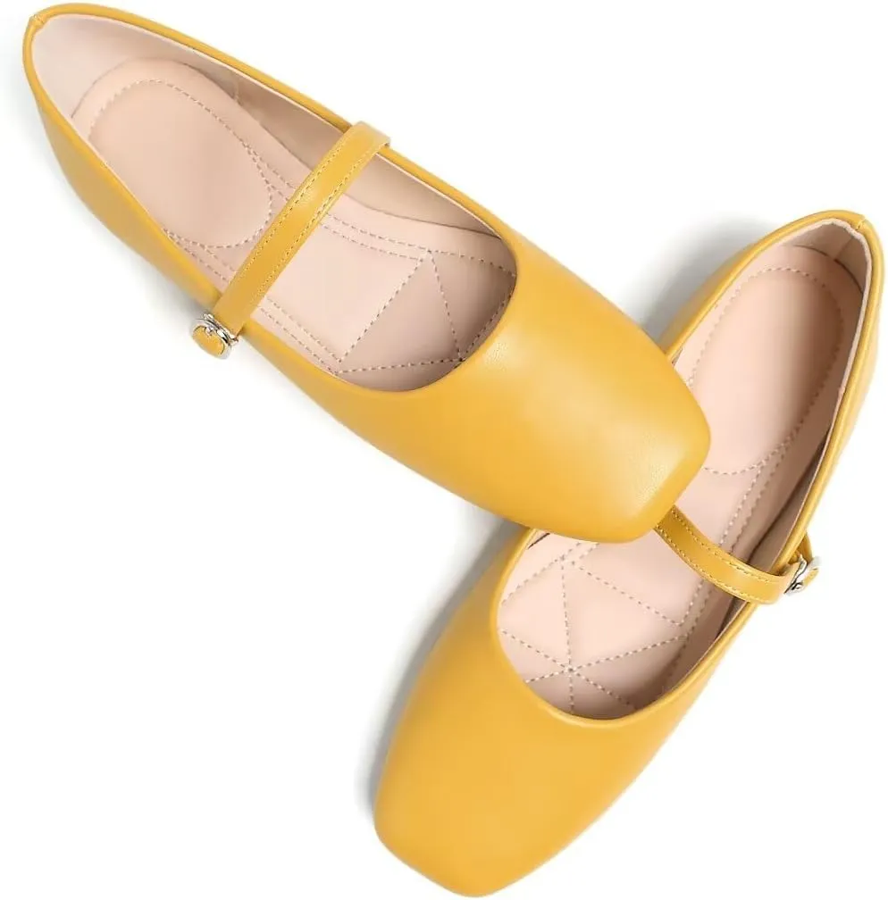 TN TANGNEST Leather Flats for Women Comfortable Square Toe Slip On Flats Soft Work Flats Retro Mary Jane Flats