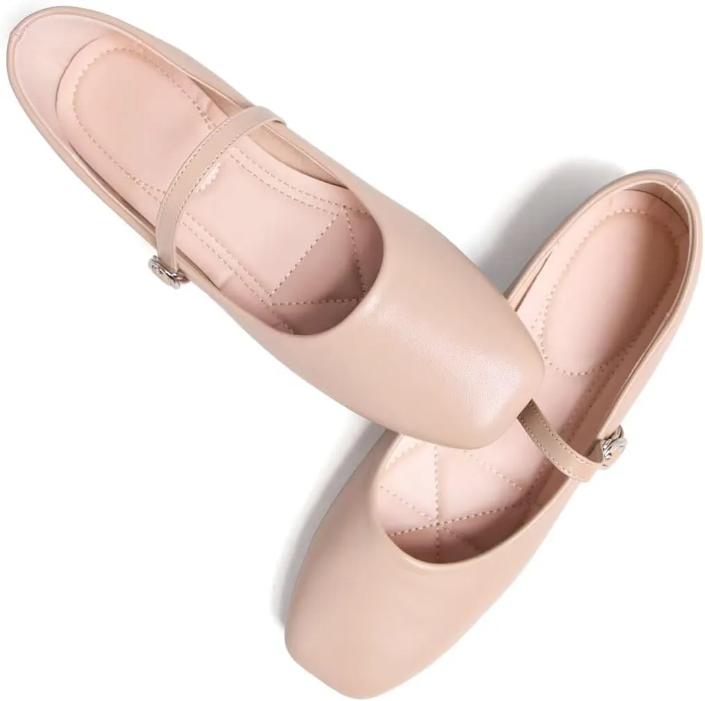 TN TANGNEST Leather Flats for Women Comfortable Square Toe Slip On Flats Soft Work Flats Retro Mary Jane Flats