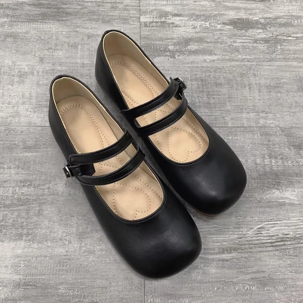 TN TANGNEST Women's Ballet Flats Retro Mary Jane Shoes for Women Cute Square Toe Buckle Dress Flats Soft Work Flats