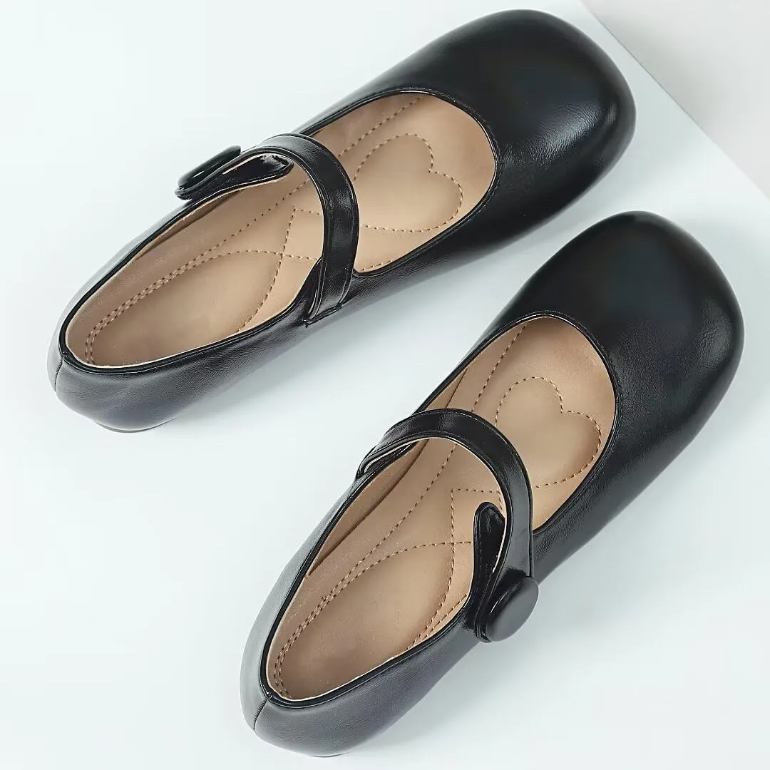 TN TANGNEST Women's Flats Classical Square Toe One Line Strap Mary Jane Flats Soft Slip On Flats