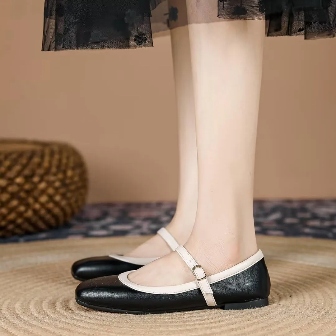 TN TANGNEST Women's Mary Jane Flats Fashion Square Toe Slip On Buckle Flats Soft Comfortable Casual Flat Shoes