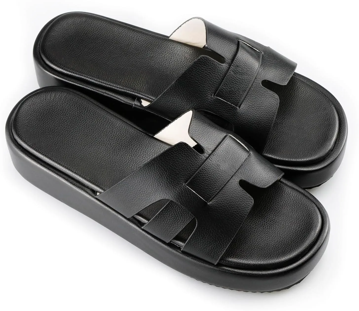 TOCONFFON Women's Flat Sandals Comfortable Platform Slides Sandals Casual Summer Beach Slip On Sandals with Soft PU Leather