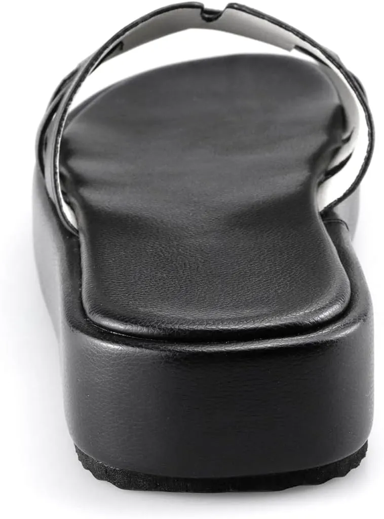 TOCONFFON Women's Flat Sandals Comfortable Platform Slides Sandals Casual Summer Beach Slip On Sandals with Soft PU Leather