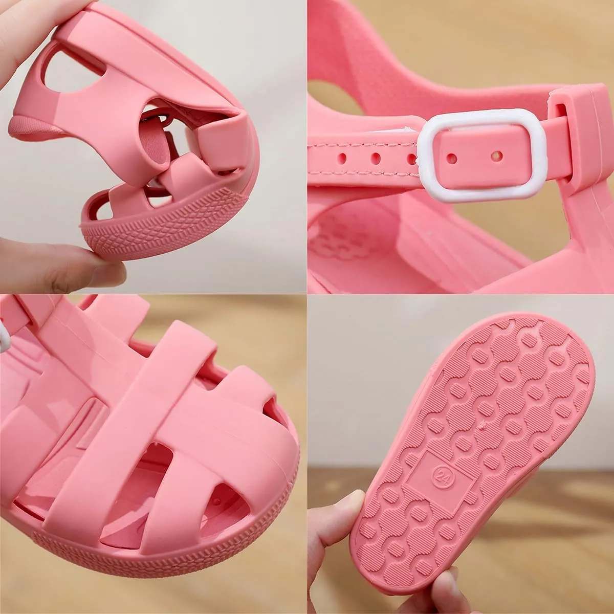 Toddler Girls Jelly Sandals Summer Outdoor Closed Toe Soft Rubber Sole Beach Water Shoes Mary Jane Dress Princess Flat