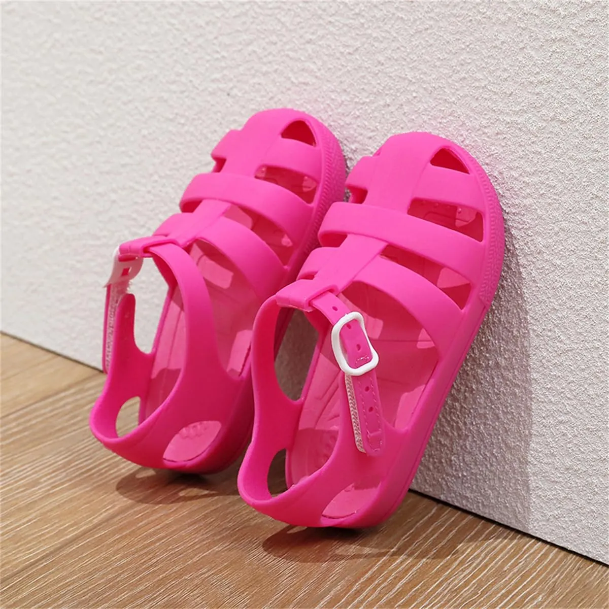 Toddler Girls Jelly Sandals Summer Outdoor Closed Toe Soft Rubber Sole Beach Water Shoes Mary Jane Dress Princess Flat