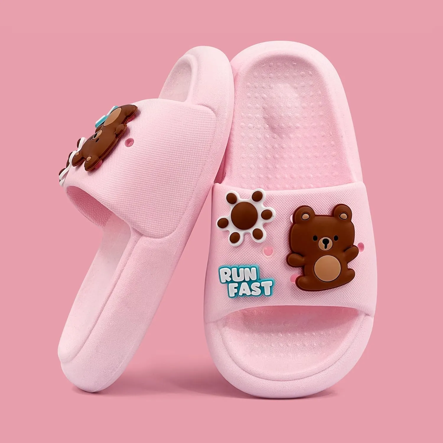 Toddler Slides Slippers Boys & Girls Slide Sandals for Kids Cute Cartoon Open Toe Sandals Compfy Shower Slippers Beach Garden Shoes 4 in 1 with 3 pair of Shoes Decoration Charms