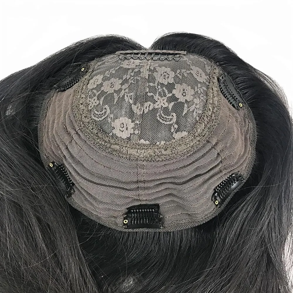 Toppers for Women Straight Human Hair Topper for Women 8"x8" Skin Scalp Silk Top Hair Piece Clip in Straight Virgin Hair Topper for Women with Hair Loss or Thin Hair Hair Toppers(10inches)