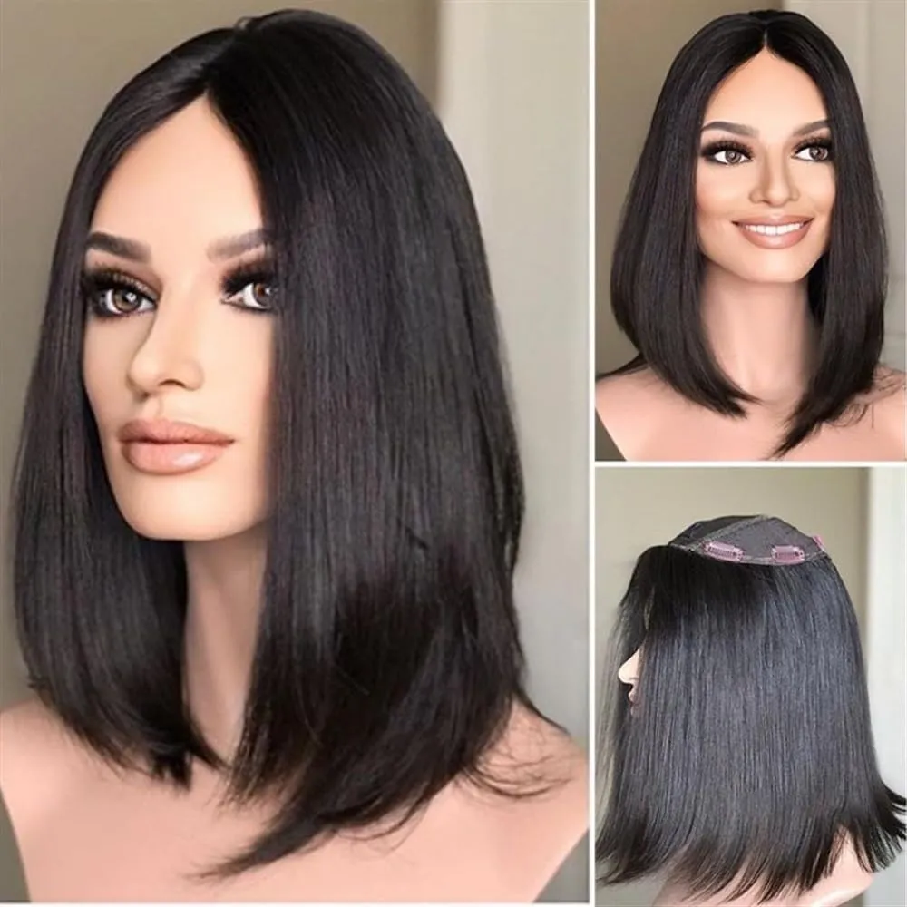 Toppers for Women Straight Human Hair Topper for Women 8"x8" Skin Scalp Silk Top Hair Piece Clip in Straight Virgin Hair Topper for Women with Hair Loss or Thin Hair Hair Toppers(10inches)