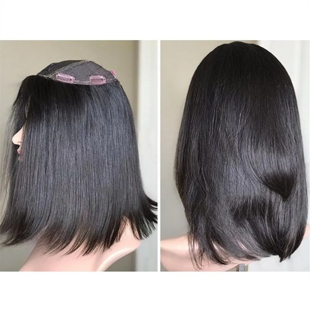 Toppers for Women Straight Human Hair Topper for Women 8"x8" Skin Scalp Silk Top Hair Piece Clip in Straight Virgin Hair Topper for Women with Hair Loss or Thin Hair Hair Toppers(10inches)