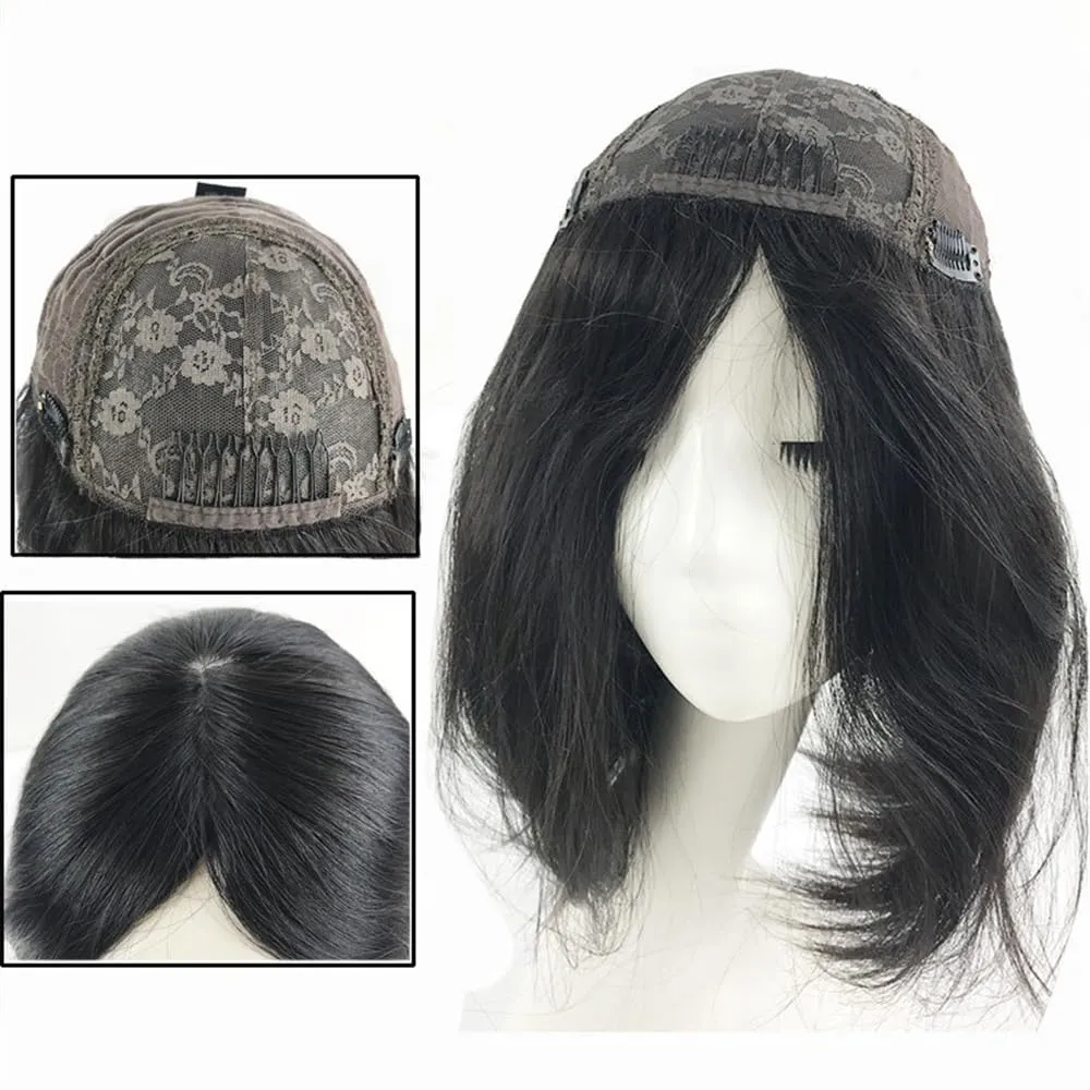 Toppers for Women Straight Human Hair Topper for Women 8"x8" Skin Scalp Silk Top Hair Piece Clip in Straight Virgin Hair Topper for Women with Hair Loss or Thin Hair Hair Toppers(10inches)