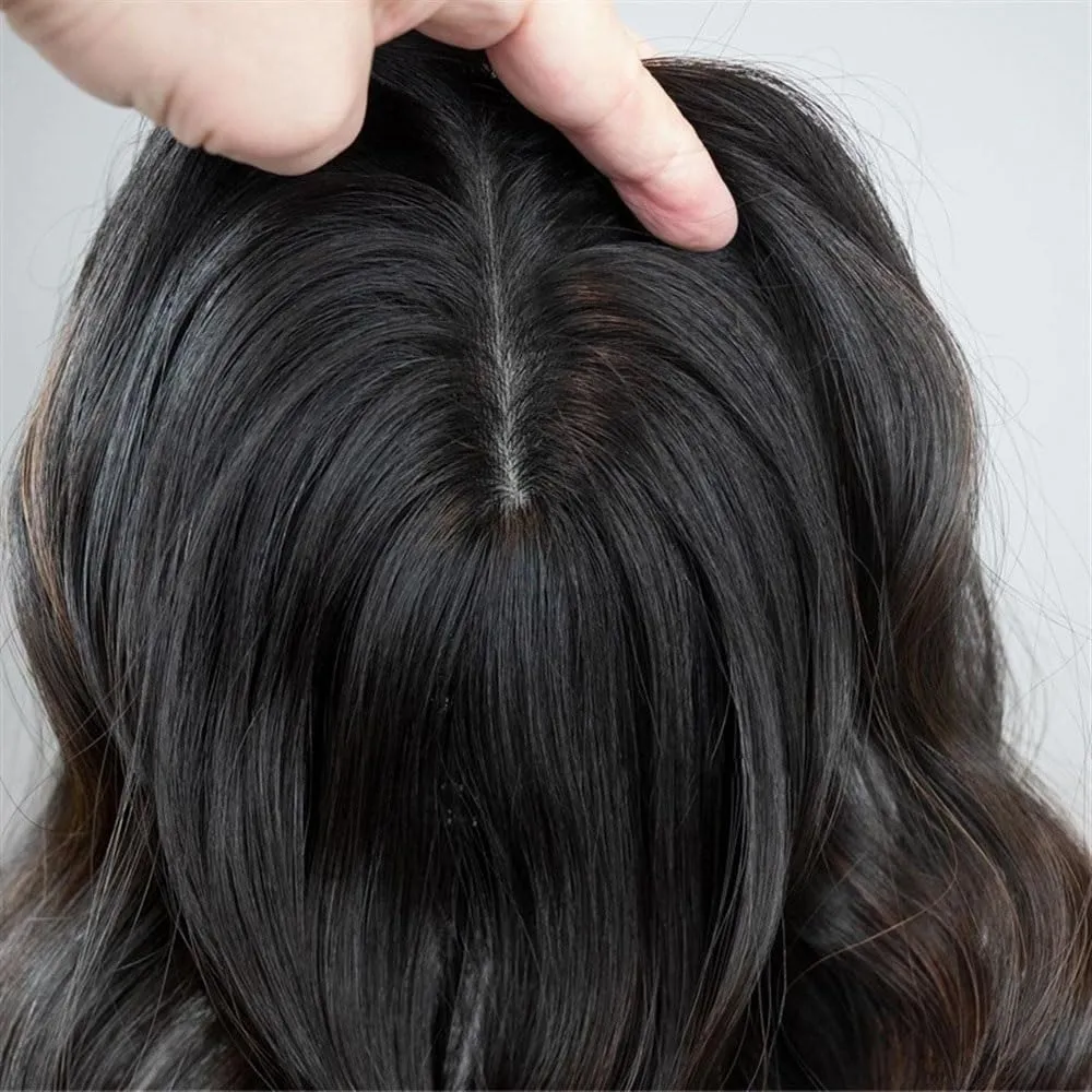 Toppers for Women Straight Human Hair Topper for Women 8"x8" Skin Scalp Silk Top Hair Piece Clip in Straight Virgin Hair Topper for Women with Hair Loss or Thin Hair Hair Toppers(10inches)