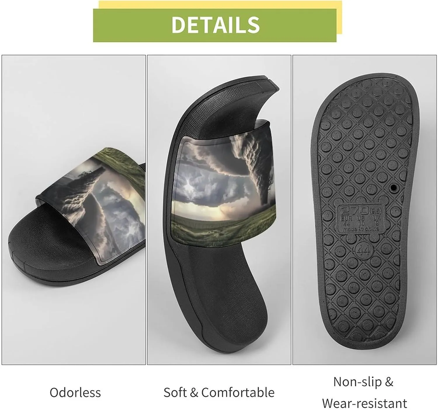 Tornado Thunderstorms PVC Home Slippers Non-Slip Shower Shoes Casual Bathroom Slippers for Women Men