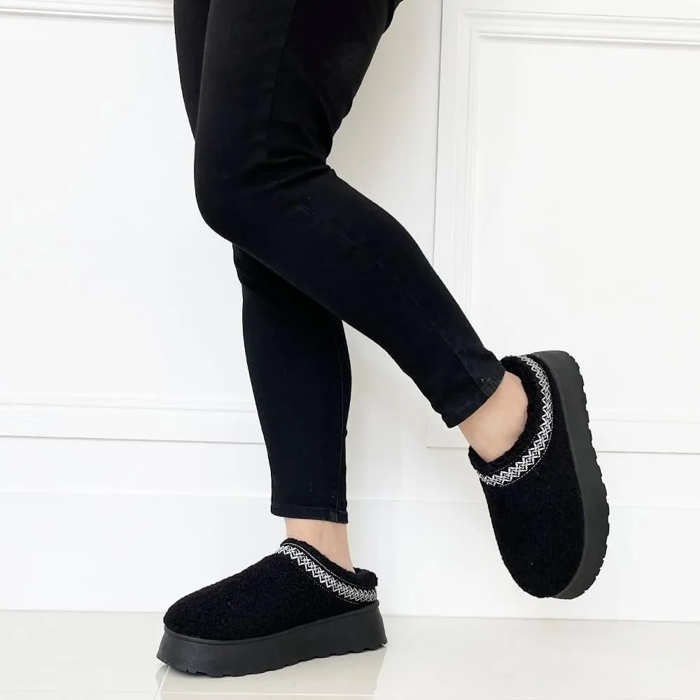 TRENDSUP Women's Platform Slippers, Suede Short Ankle Boots, Fur Fleece Lined, Slip-on, Durable for Indoor and Outdoor, Warm and Fuzzy